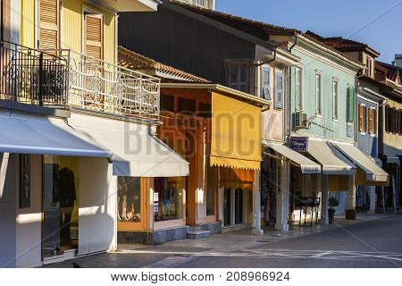 NYDRI, GREECE - OCTOBER 2, 2017: Architecture in the old town of Lefkadaa in Greece  on October 2, 2017.