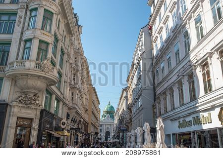 Kohlmarkt street with Hofburg Complex in Vienna Austria September 2017.