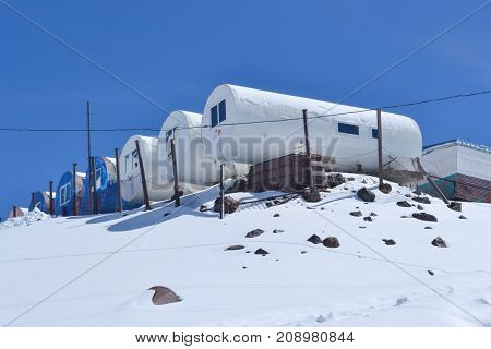 Hotel for alpinists at Elbrus mountain Russia's North Caucasus.