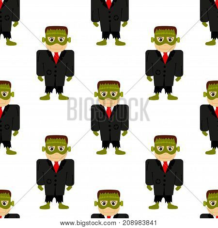 Abstract seamless halloween pattern for girls or boys. Creative vector background with a frankenstein, halloween. Funny wallpaper for textile and fabric. Fashion style. Colorful bright halloween picture for children.