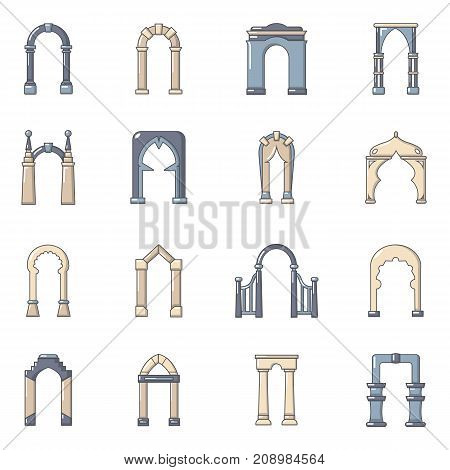Arch types icons set. Cartoon illustration of 16 arch types vector icons for web
