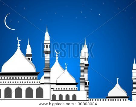 Obrázek z mešita v noční modré pozadí pro všechny muslimské oslavu. EPS 10 vektorové ilustrace.