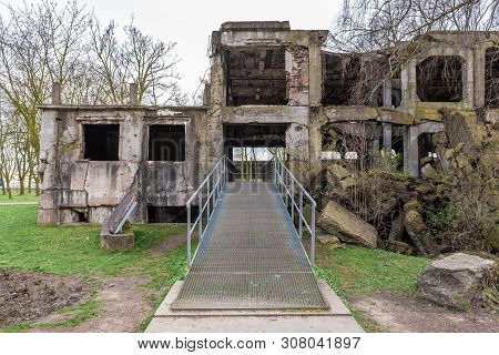 Old Destroyed Military Barracks Ruins From The World War Ii At Westerplatte In Gdansk, Poland.