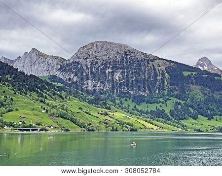 Bockmattlistock And Schiberg Mountains Above The Valley Wagital Or Waegital And Alpine Lake Wagitale