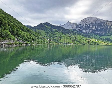 Bockmattlistock And Schiberg Mountains Above The Valley Wagital Or Waegital And Alpine Lake Wagitale