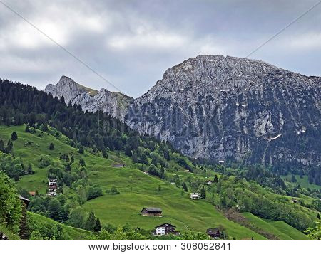 Bockmattlistock And Schiberg Mountains Above The Valley Wagital Or Waegital And Alpine Lake Wagitale