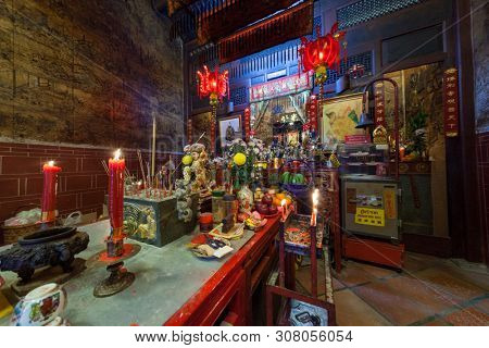 PHUKET / THAILAND - FEBRUARY 07, 2013: Bright interior of the Chinese temple in the town of Phuket
