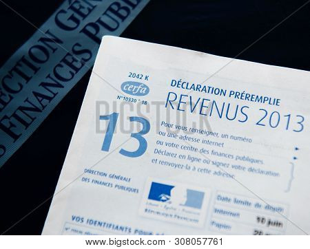 Paris, France - May 15, 2014: Close-up Detail Of French Declaration Preremplie Revenus 2013 Income T