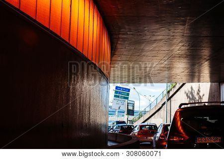 Paris, France - May 14, 2014: Driver Pov Point Of View Personal Perspective At The Traffic Jam Front