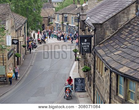 Hebden Bridge, West Yorkshire, United Kingdom - 23 June 2019: An Aerial View Of Hebden Bridge Town C