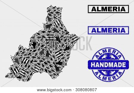 Vector Handmade Composition Of Almeria Province Map And Rubber Stamp Seals. Mosaic Almeria Province 