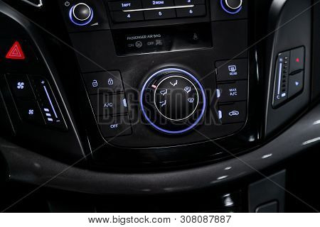 Novosibirsk, Russia - June 18, 2019: Hyundai I40,close Up Car Ventilation System And Air Conditionin