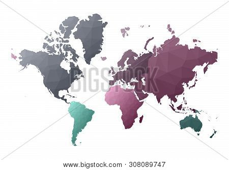 World Map. Extra Low Poly Style Continents. Vector Illustration.