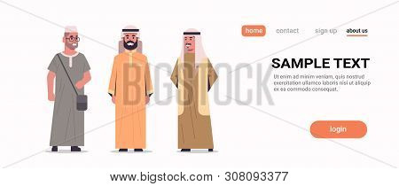 Arabic Men Discussing Standing Together Arab Man Wearing Traditional Clothes Arabian Male Cartoon Ch