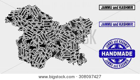 Vector Handmade Composition Of Jammu And Kashmir State Map And Rubber Stamp Seals. Mosaic Jammu And 