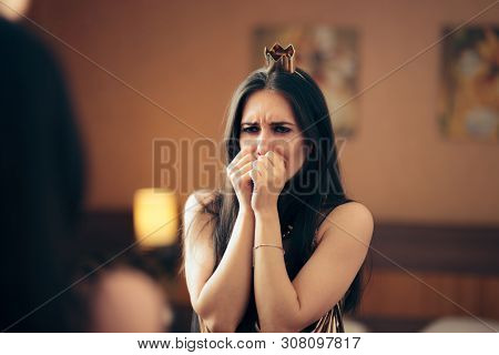 Sad Depressed Woman Crying In The Mirror