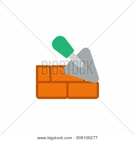 Trowel And Brick Wall Flat Icon, Brickwork Vector Sign, Masonry Work Colorful Pictogram Isolated On 