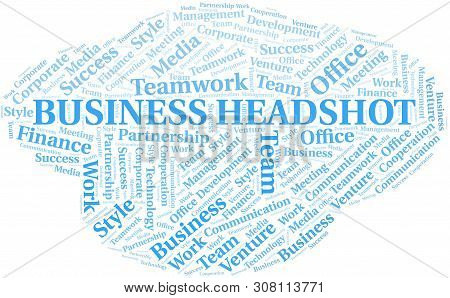 Business Headshot Word Cloud. Collage Made With Text Only.