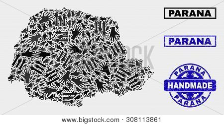 Vector Handmade Collage Of Parana State Map And Corroded Watermarks. Mosaic Parana State Map Is Made