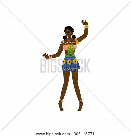 African Woman, Aboriginal Girl Dressed In Bright Traditional Ethnic Clothing And Jewelry Vector Illu