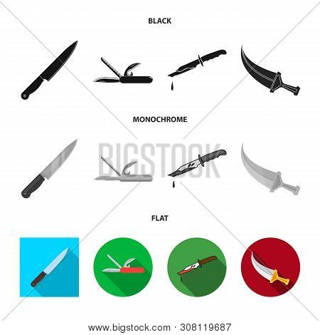 Vector Design Of Knife And Cut Icon. Collection Of Knife And Flat Stock Vector Illustration.