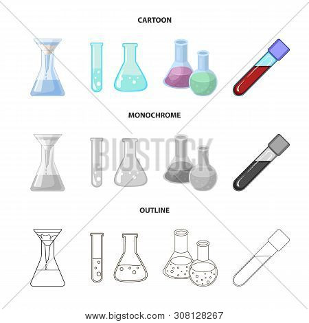 Vector Illustration Of Flask And Laboratory Logo. Collection Of Flask And Equipment Vector Icon For 