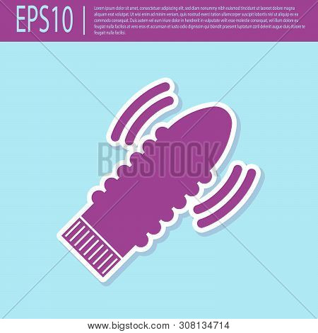 Retro Purple Dildo Vibrator For Sex Games Icon Isolated On Turquoise Background. Sex Toy For Adult. 