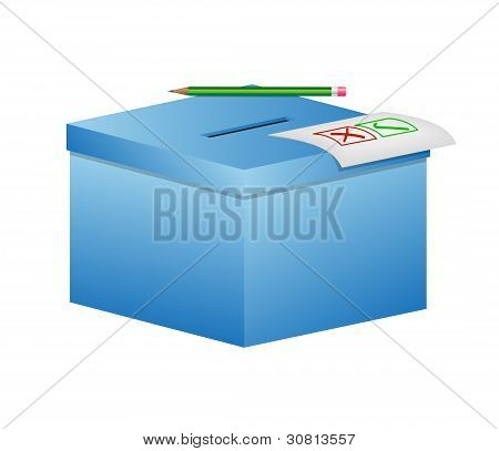 Verkiezing box - stembus met potlood en een vel papier