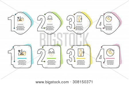 Elevator, Face Recognition And Household Service Icons Simple Set. Vinyl Record Sign. Office Transpo