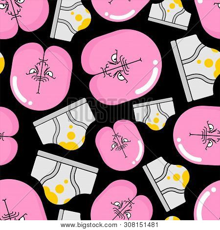 Angry Ass Pattern Seamless. Evil Fanny Background. Grumpy Asshole Ornament. Buttocks Texture