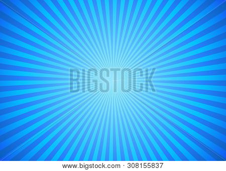 Sun Ray Horizontal Background In Blue Color.