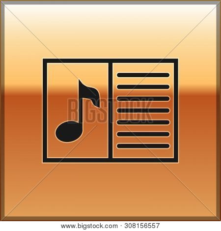 Black Music Book With Note Icon Isolated On Gold Background. Music Sheet With Note Stave. Notebook F
