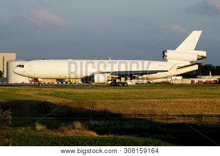 Liege / Belgium - July 2, 2017: Western Global Airlines Md-11 N415jn Cargo Plane Departure At Liege 