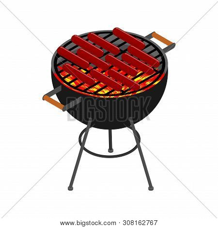 Grill And Sausages . Iron Grille For Frying Meat