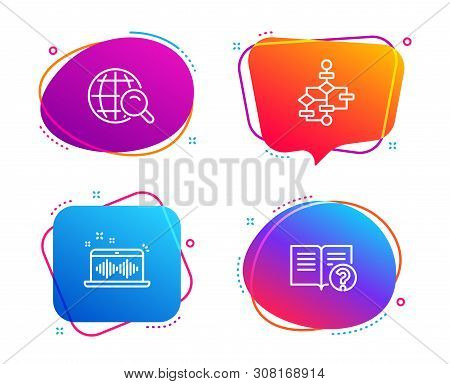 Block Diagram, Music Making And Internet Search Icons Simple Set. Help Sign. Algorithm Path, Dj App,