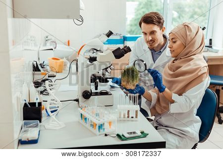 Positive Smart Scientists Working Together In The Lab