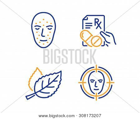 Face Biometrics, Leaf And Prescription Drugs Icons Simple Set. Face Detect Sign. Facial Recognition,