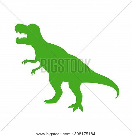 Dinosaur T-rex Vector Silhouette. Roaring Green Tyrannosaurus Silhouette Isolated