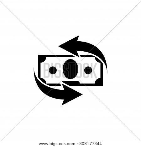 Money Convert, Financial Services, Cash Back. Flat Vector Icon Illustration. Simple Black Symbol On 