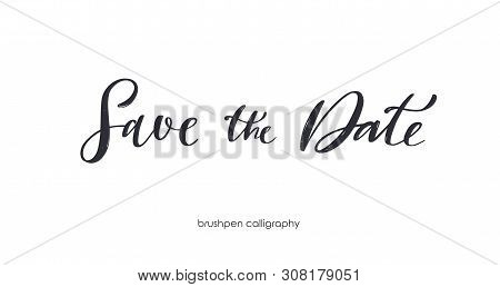 Save The Date. Brushpen Handwritten Calligraphy. Vector Hand Drawn Script Lettering For Invitations 