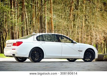 Grodno, Belarus, May 16, 2013: Modern Luxury Bmw 750li Xdrive Car Three-quarter Side View Parked On 