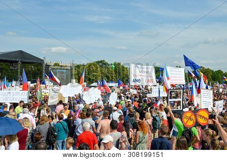 Prague, Czech Republic - June 23 2019: Crowd Of People Protests Against Prime Minister Babis And Min