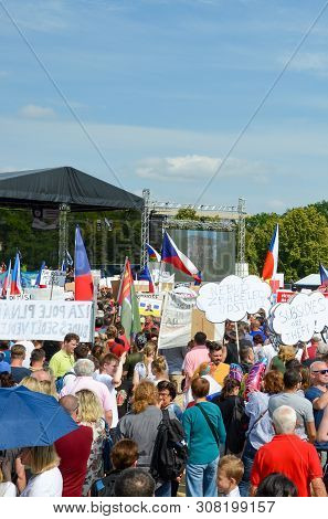 Prague, Czech Republic - June 23 2019: Crowd Of People Protests Against Prime Minister Babis And Min