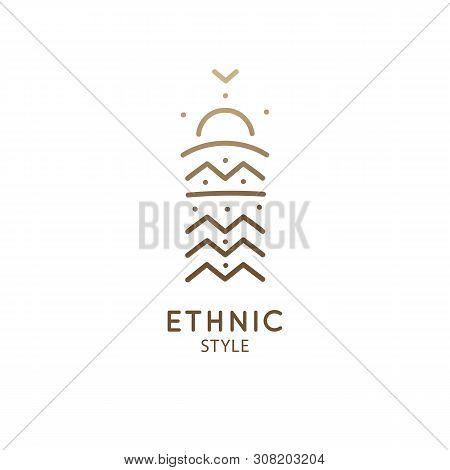 Mountain Landscape Geometric Logo Template. Rectangular Abstract Icon In Linear Style. Vector Simple