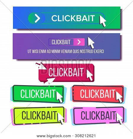Collection Of Bright Button Clickbait Set Vector. Different Bright Design Trendy Detail For Web Inte