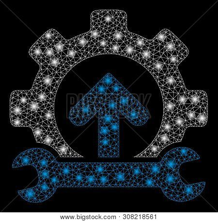 Glowing Mesh Gear Integration Tools With Sparkle Effect. Abstract Illuminated Model Of Gear Integrat