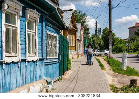 Borovsk, Russia - June 2019: Low-rise Buildings Of The City Of Borovsk, Mira Street