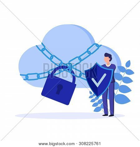 Cloud Protection. Cloud Computing Security. Vector Concept Illustration.