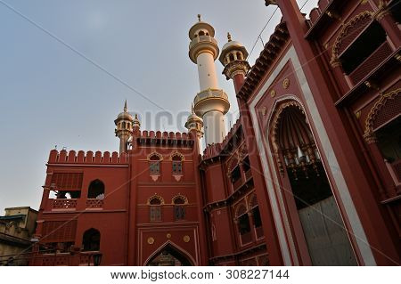 Beautiful Red Coulured Architecture Of Nakhoda Mashid In Central Kolkata. This Place Is Famous For G