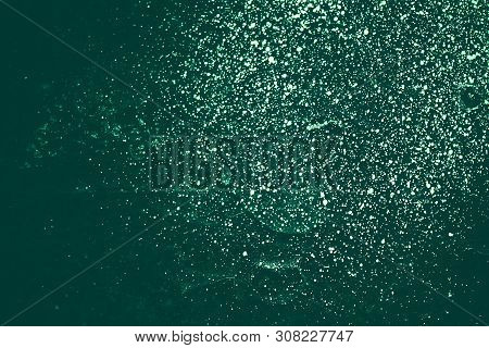 Vintage Green Background. Rough Painted Wall Of Emerald Color. Imperfect Plane Of Virid Colored. Une